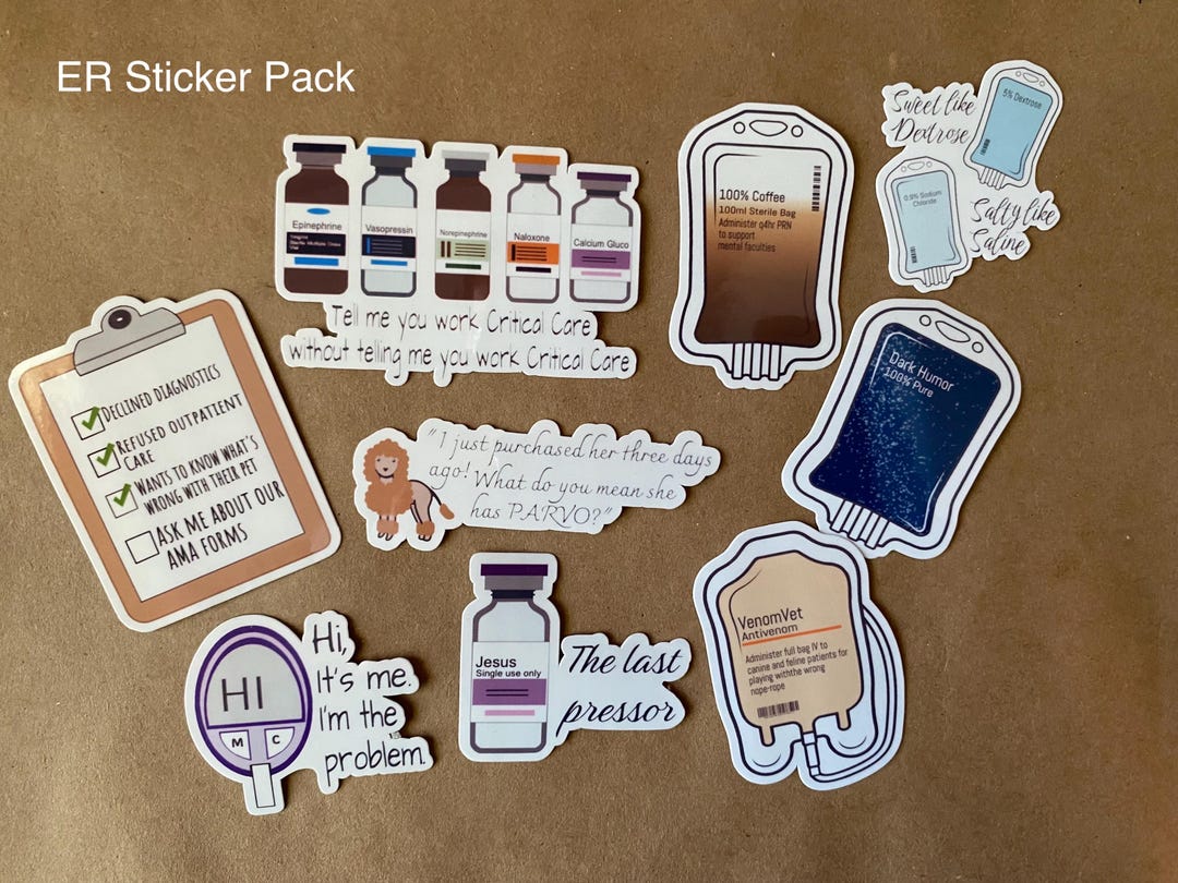 ER, Vet Med Drugs, and Skeleton Vet Med Sticker Packs - Etsy