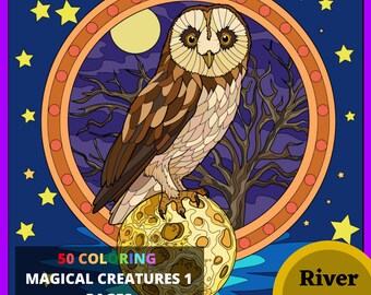 50 Magical Creatures 1 Coloring Pages / Printable Coloring Pages / Adult Coloring Book PDF / Adult Coloring Pages PDF