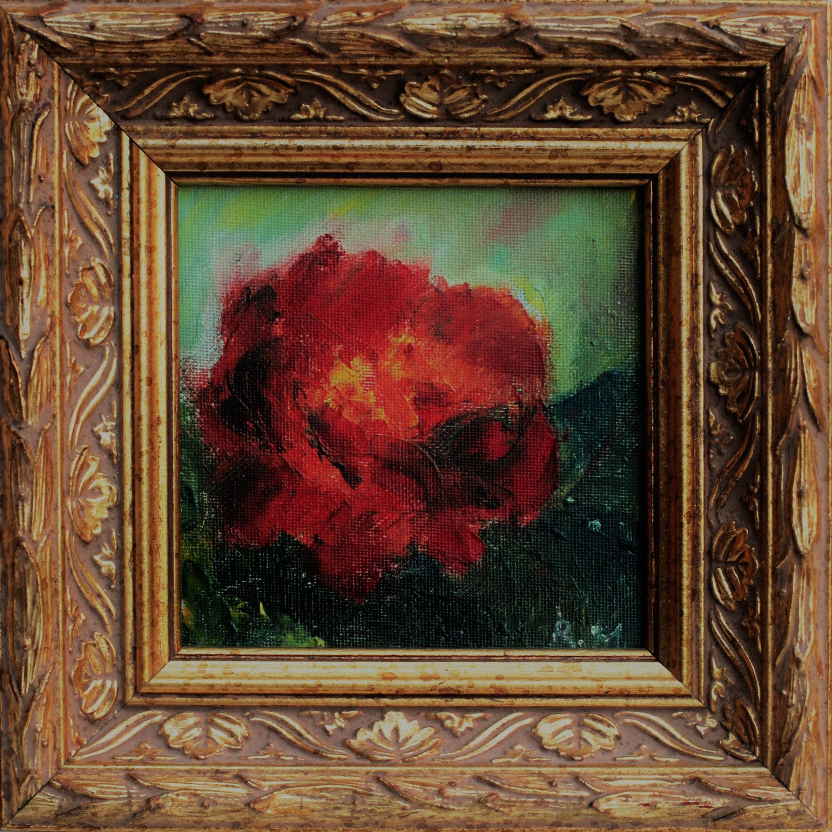 Tableau Floral Décoratif - Peinture à L'huile Une Rose Rouge