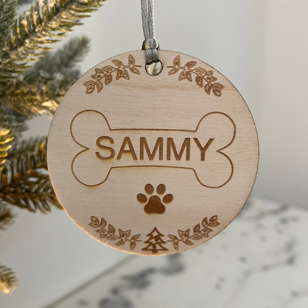 Personalised Dog, Cat, Pet wooden Christmas gift decoration, Animal decor engraved Xmas bauble,