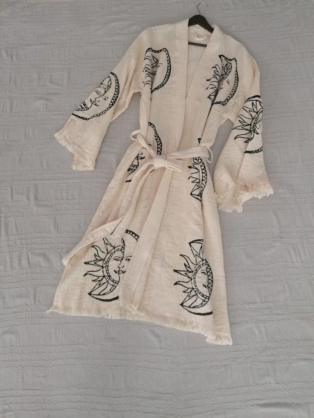 Muslin Kimono Robe - 100% Cotton Sun & Moon Face, Handcrafted Bathrobe ...