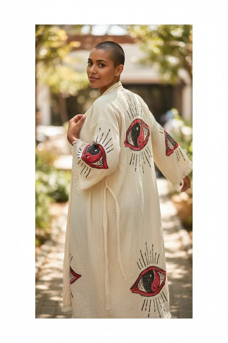 Yin Yang Robe Handprinted Yin Yang Muslin Kimono Turkish Robe - Natural Dyes & Wood ...