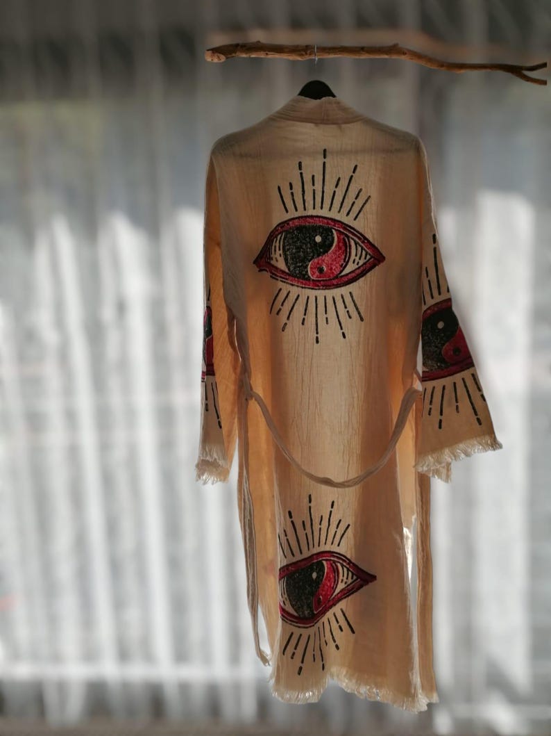 Yin Yang Robe Handprinted Yin Yang Muslin Kimono Turkish Robe - Natural Dyes & Wood ...