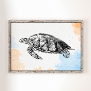 Caretta Kunstdruck - Natur druckbare Wandkunst, Meeresschildkröte Poster, Freihand-Kunst, Aquarell Hintergrund, Wand-Dekor, Poster, moderne minimalistisch