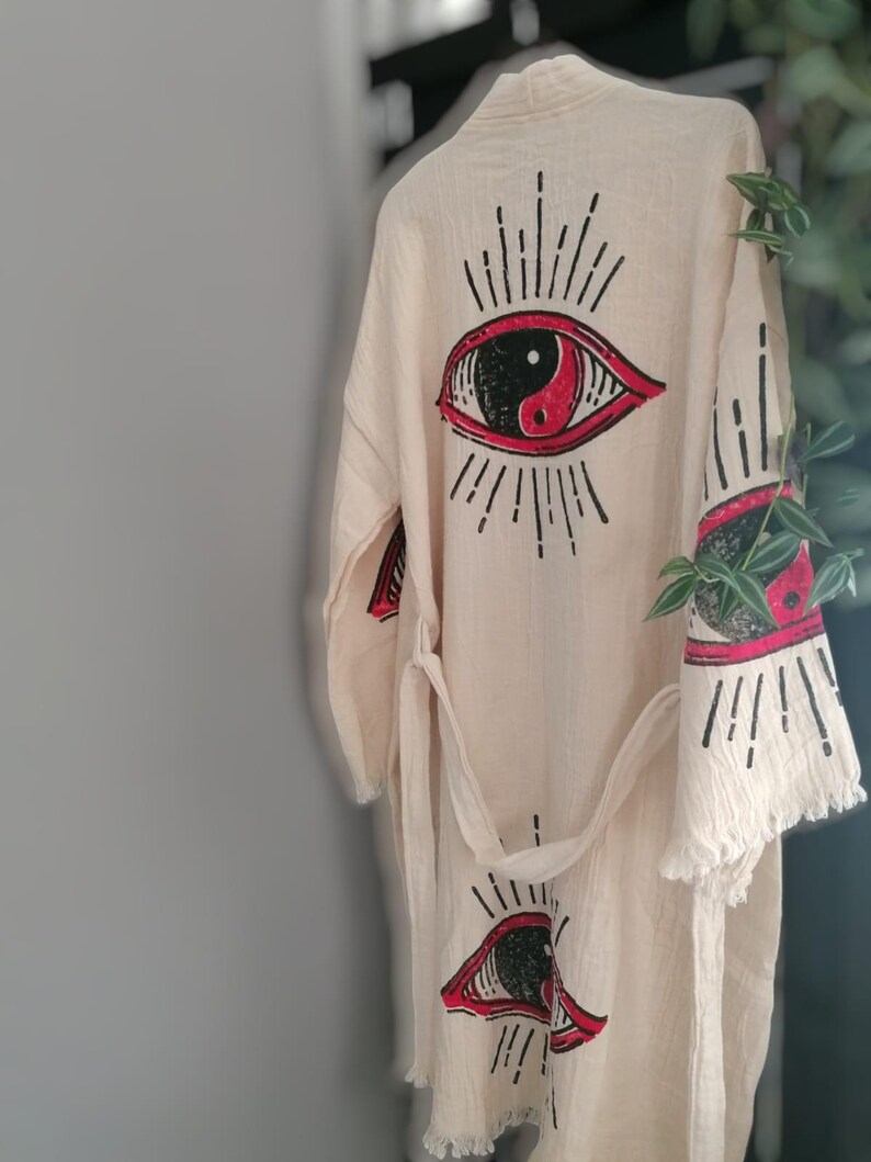 Yin Yang Robe Handprinted Yin Yang Muslin Kimono Turkish Robe - Natural Dyes & Wood ...