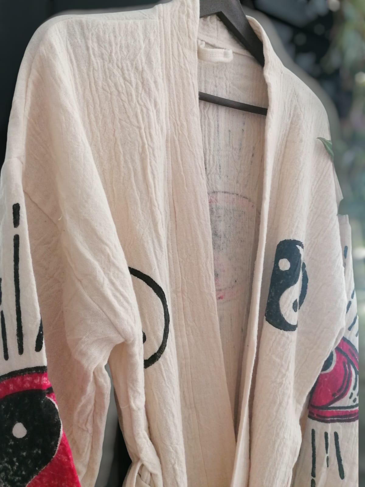 Yin Yang Robe Handprinted Yin Yang Muslin Kimono Turkish Robe - Natural Dyes & Wood ...