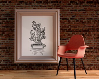 Minimalist Cactus Art Print – Modern Plant Wall Decor (Digital Download)