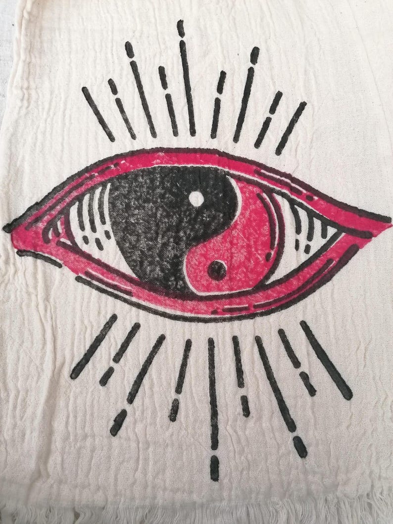 Yin Yang Robe Handprinted Yin Yang Muslin Kimono Turkish Robe - Natural Dyes & Wood ...