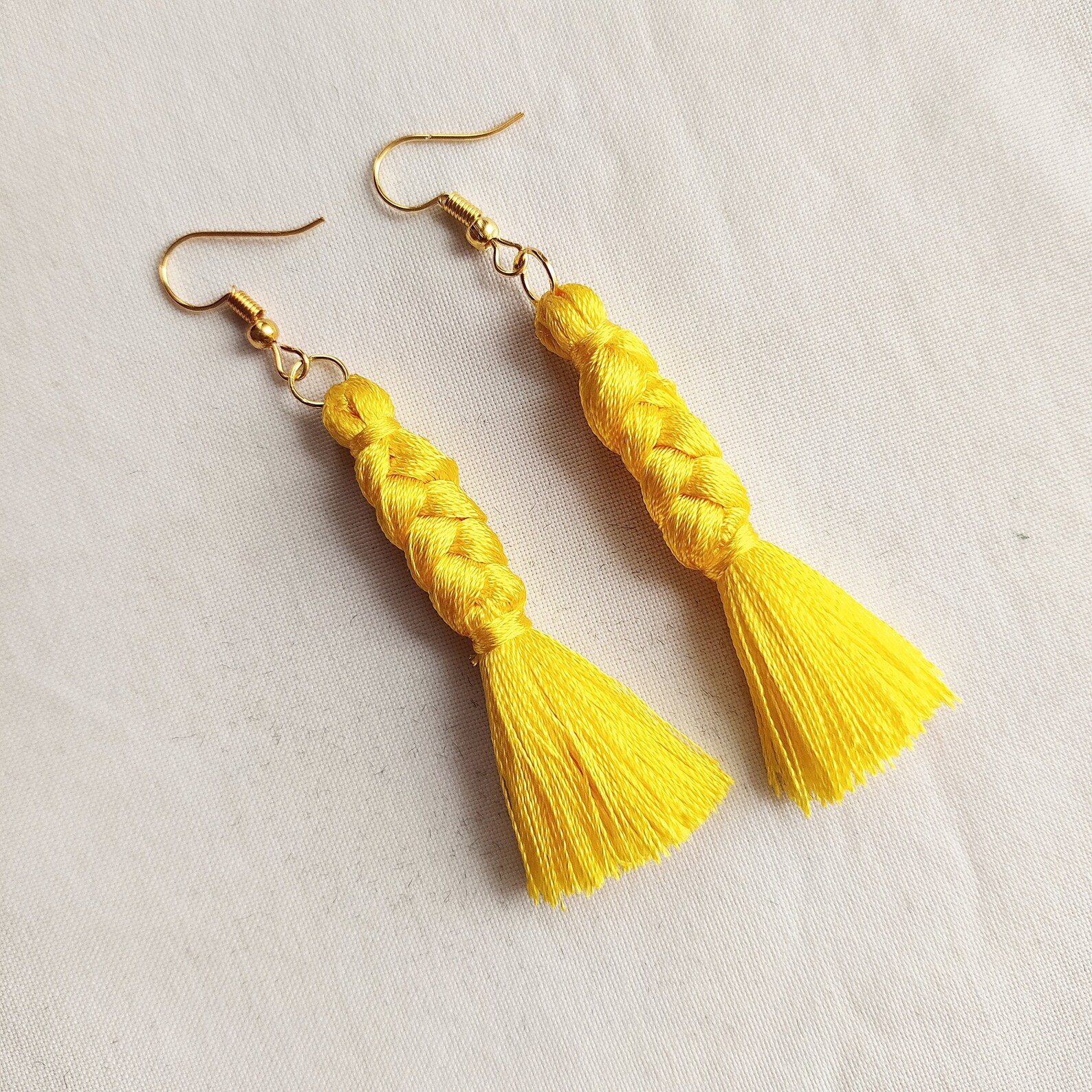 Yellow Tassel Earrings Threader Earringslong Tassel Etsy Norway