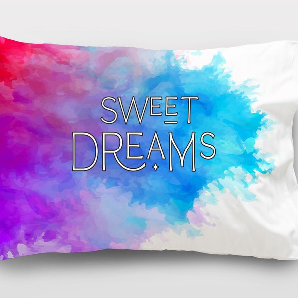 Expression Pillowcase - Sweet Dreams - Satin Pillowcase or  Microfiber Pillowcase - Pink - Blue - Purple - White