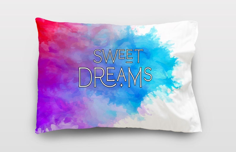 Expression Pillowcase Sweet Dreams Satin Pillowcase or Microfiber Pillowcase Pink Blue Purple White image 1