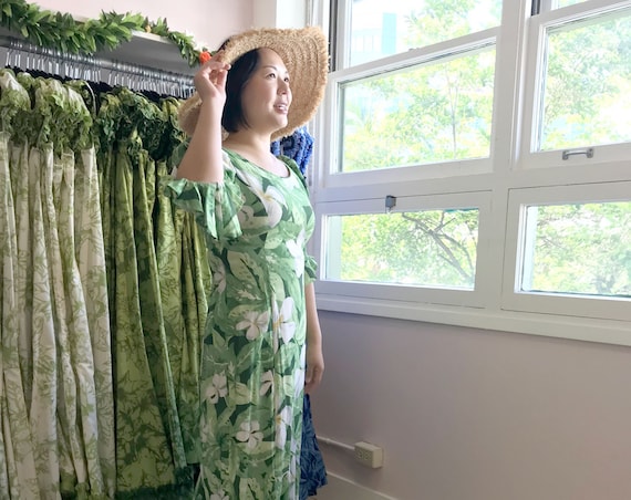 Plumeria Hawaiian Green Long Dress
