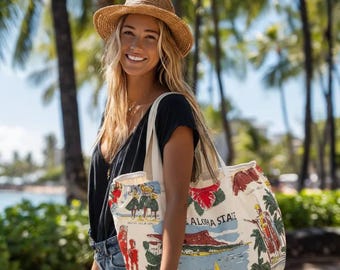 Bolso grande estilo vintage con motivo hawaiano "Aloha State"