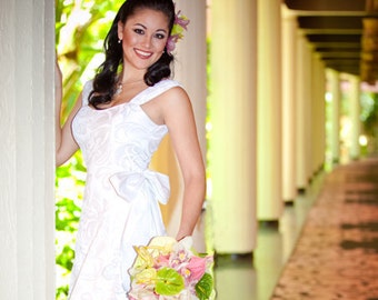 Hawaiian Side Ribbon Wedding Dress from Princess Kaiulani Fashions - Holomuu, vintage Hawaiian style, Made-to-order