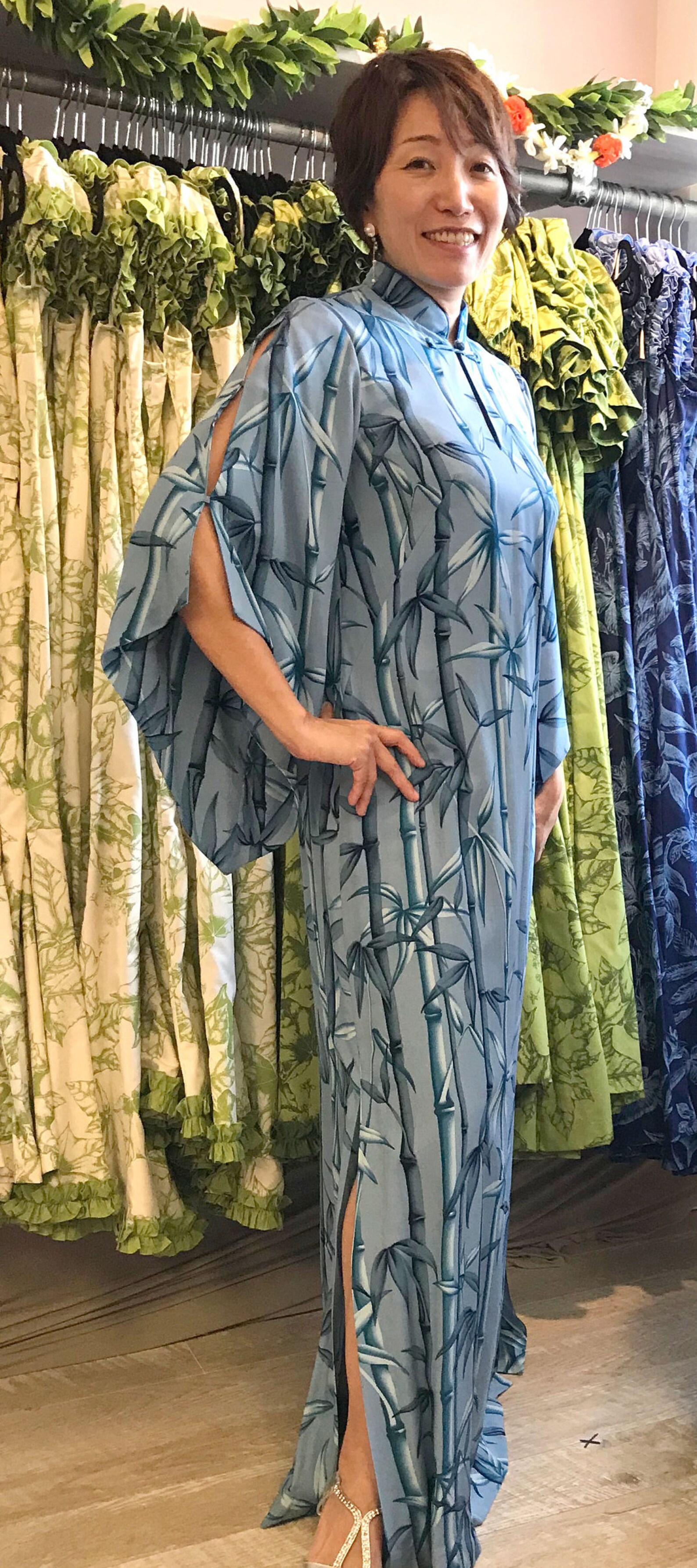 Kimono Sleeve Hawaiian Dress with Bamboo Print 2654