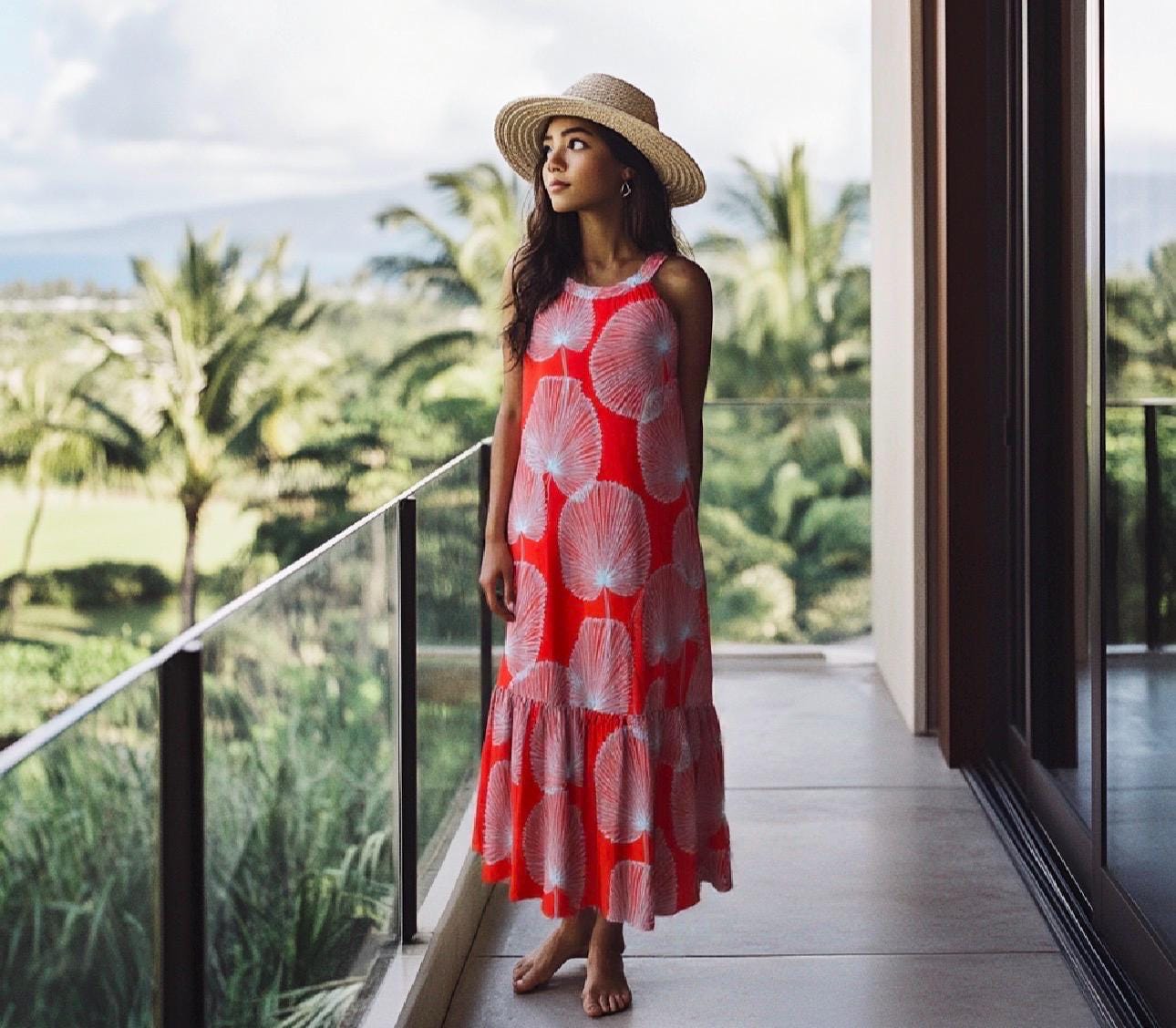 flowy hawaiian dresses Long Hawaiian dress | Orange fabric | Pink n Grey