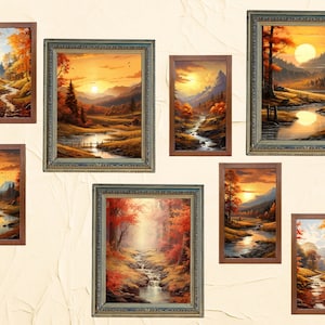 Autumn Gallery Wall Art Set of 8 Prints Fall Poster Set, Rustic Fall Print, Fall landscape Art