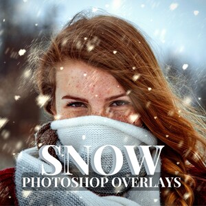 16 Falling Snow Photoshop Overlays, Realistic Falling Snow, Winter Christmas Overlay, Digital