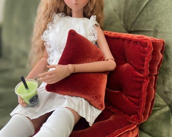 Rust - Velvet French Cushions and pillows - modular doll furniture in three sizes