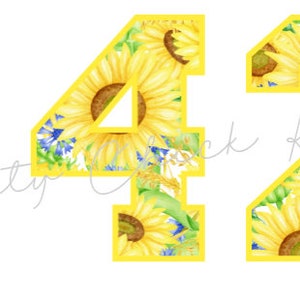 Sunflower Floral Print Varsity Style Sport Buchstaben und Zahlen PNG Design Datei Bundle für Sublimation, Sticker & Mehr