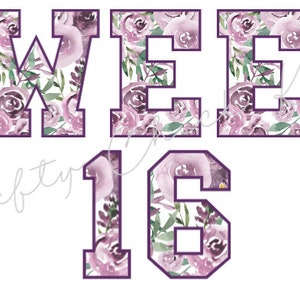 Purple Floral Print Varsity Style Sport Letters and Numbers PNG Design File Bundle for Sublimation, Stickers & More