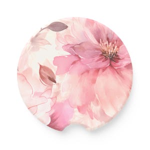 Floral Soapstone Car Coaster, Beautiful Flower Design, Customizable Car Interior, Gift for Her, Car Accessories, Home Decor
