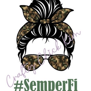 Messy Bun Marine Woodland Camo PNG design for sublimation and crafting