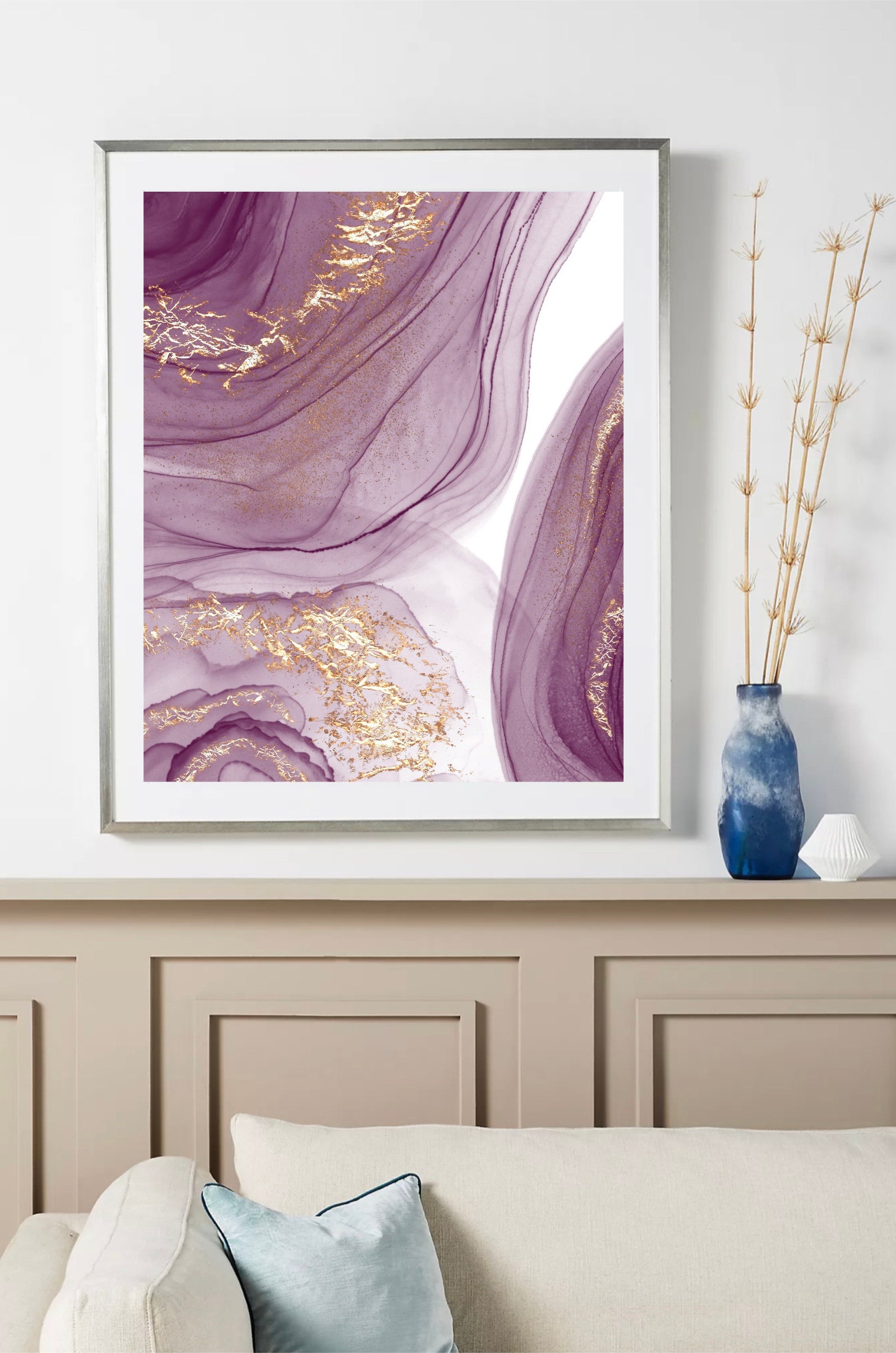 Abstract Wall Art Purple and Gold Art Printable Wall Art Etsy
