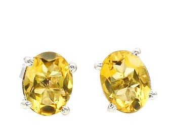 Elegant Citrine Gemstone Stud Earrings in 925 Silver - Oval Cabochon Design, Minimalist Style for Women