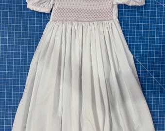 3T Hand Smocked Girls Heirloom Dress, Classic White Poly-Cotton Blend, Classic Portrait Outfit