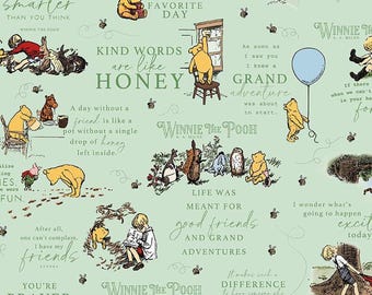Winnie the Pooh Cotton Fabric: Scenes and Quotes (Sold by Half Yard)