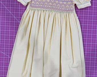 Hand Smocked Girls Dress Size 3T - Yellow Cotton Poly Batiste