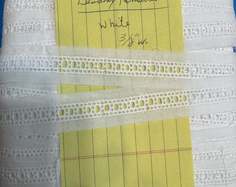 White Beading Insertion Lace, 3/8" Wide Sold By The Yard