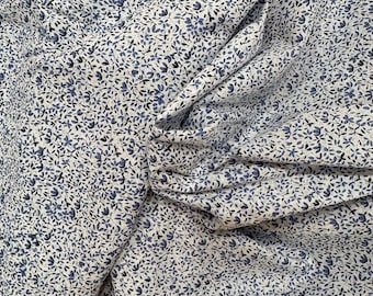 Blue Floral Fabric, Premium Cotton Lawn, Small Scale Flower Print