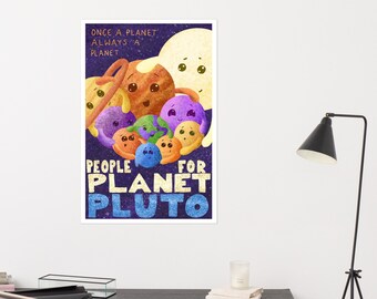 People for Planet Pluto Poster | Outer Space College Dorm Poster | Kids Bedroom Galaxy Wall Decor