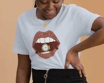 Biting My Time T-Shirt | Funny Eggcorn Tee | Comical Mouth Illustrated Shirt | Mistaken Speech Apparel