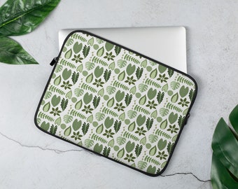 Houseplant Leaf Print Laptop Case | Protective Sleeve with Botanical Design | Cottagecore Plant Macbook Pouch