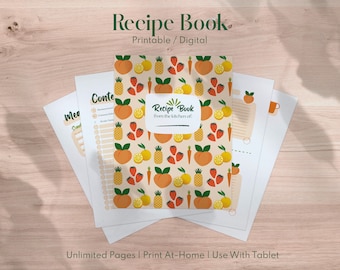 Printable Recipe Book Cute Fruit | Digital Editable Cook Book | Bright Colorful Summer Baking | Food Lover Gift