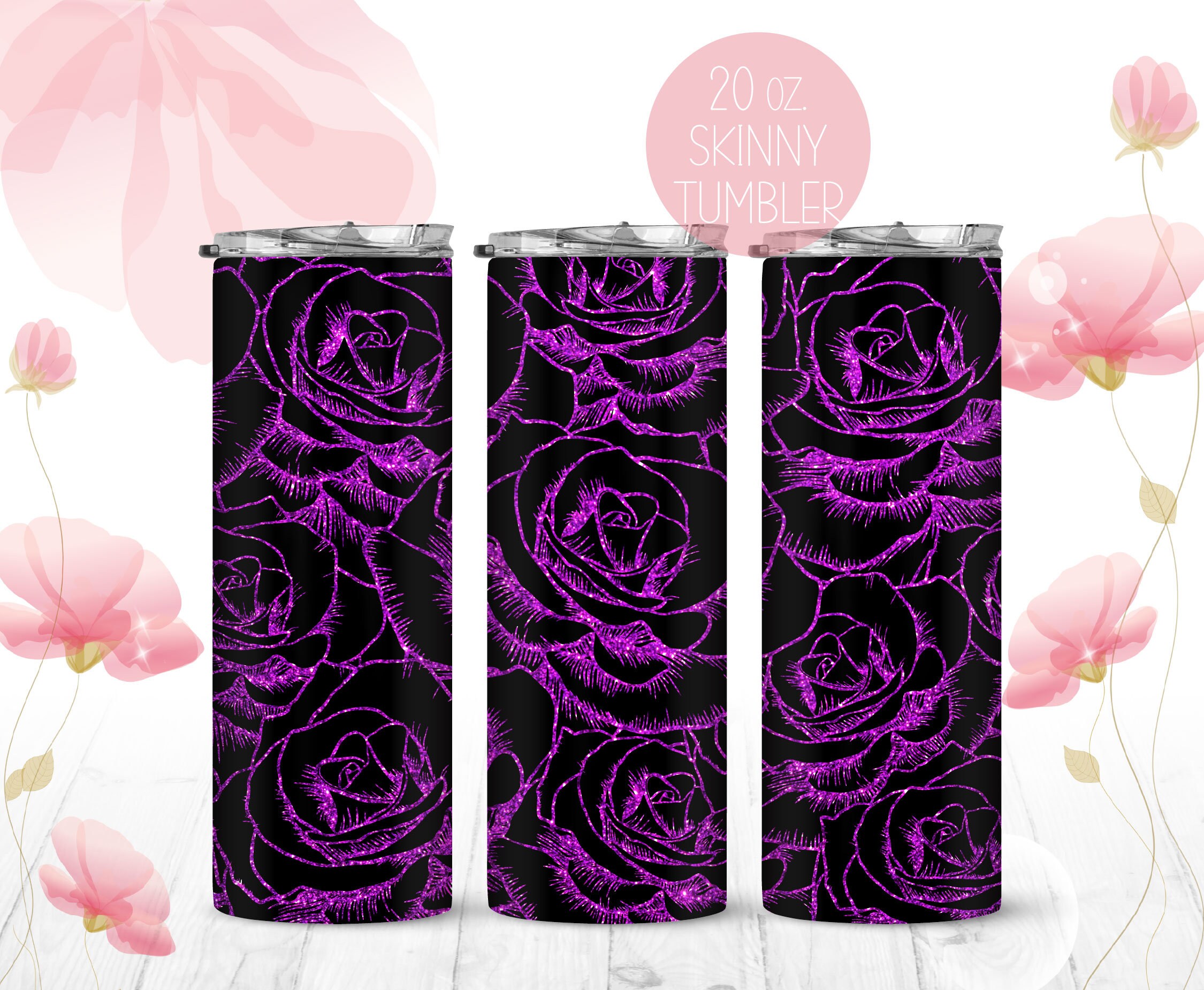Glitter Purple Rose on Black Sublimation Design Wraps for 20 - Etsy