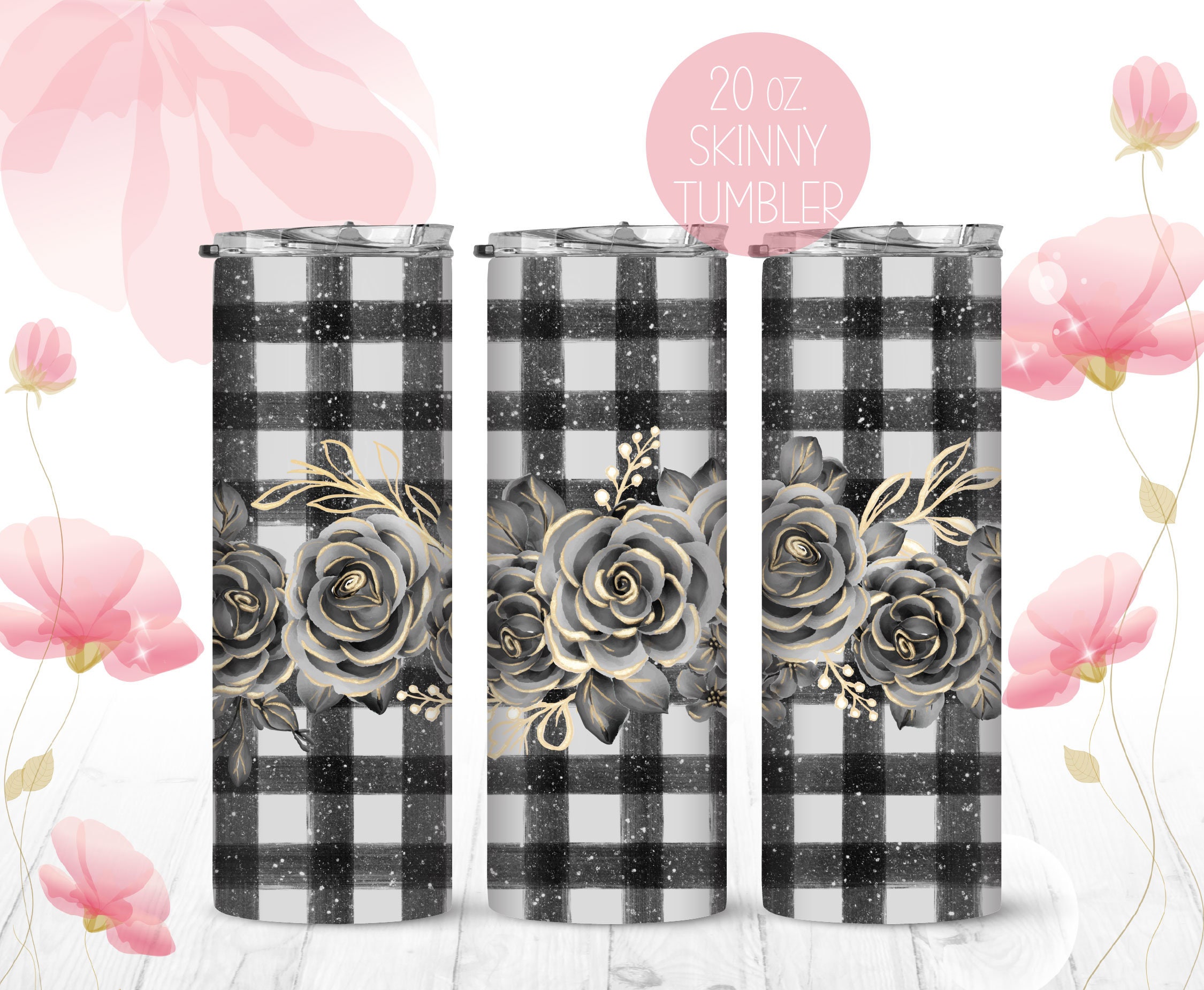 Black Rose Glitter Plaid Sublimation Design Wraps for 20 Oz. - Etsy