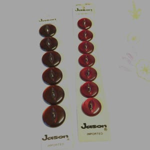 Vintage Jason Dark Red Pearlized Plastic Buttons on Original Cards: 16mm & 14mm