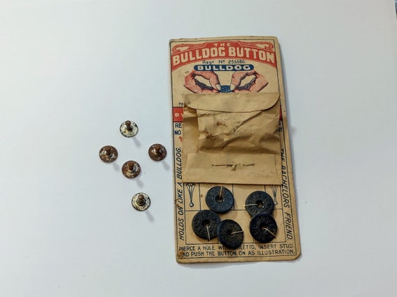 Very RARE Vintage Bulldog Metal, 2 Part Push No-sew Buttons 1930s