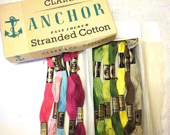 Vintage Clark's Anchor Stranded Cotton Embroidery Thread: 12 Skeins in Original Box
