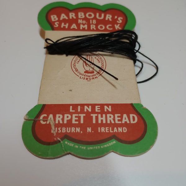 Barbour's no. 18 Shamrock linen carpet thread. Vintage card. Haberdashery, UK seller BethToTheNines