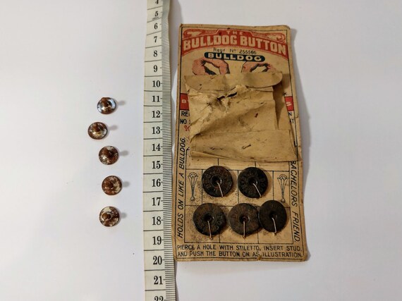 Very RARE Vintage Bulldog Metal, 2 Part Push No-sew Buttons 1930s