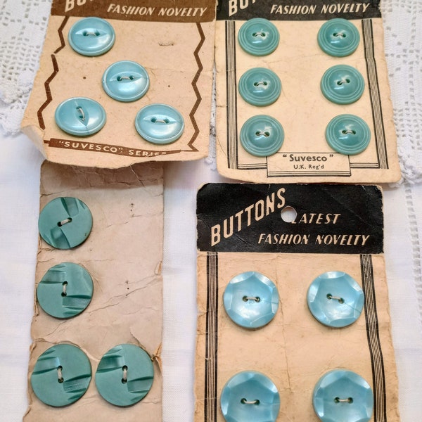 Vintage Rare aqua, teal, sea foam colour Suvesco buttons, 17mm, 18mm 19mm clothing, craft, sewing, haberdashery, UK seller BethToTheNines