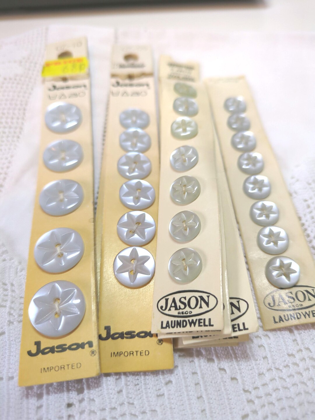 Vintage Jason Star Buttons: Pale Blue-gray Pearlescent Plastic, Sewing ...