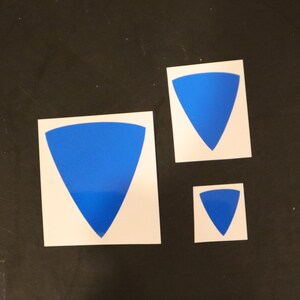 Reflective engineering tape safety shields, Sky Blue and Dark Blue, in 3 sizes