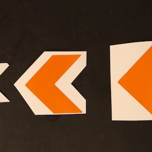 Reflective engineering tape safety chevrons, Orange and Black, in 3 sizes