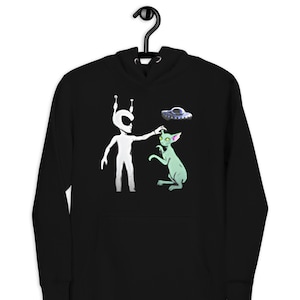 Alien Petting Cat Hoodie, UFO Cat Alien Shirt, Alien Kitty Shirt, Cat Dog Shirt Funny Alien Tshirt Cat Space Apparel Cat Lover Gifts
